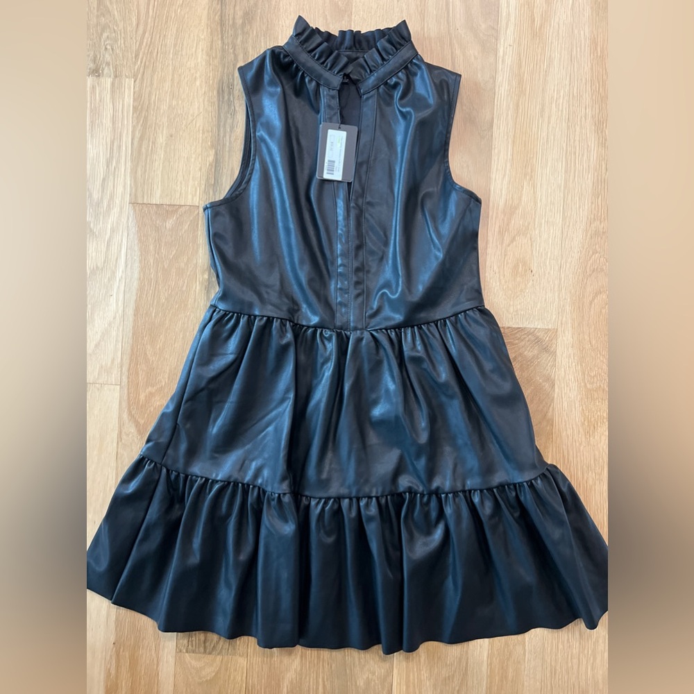 FATE FAUX LEATHER SLEEVELESS RUFFLE DRESS - Picture 2 of 5